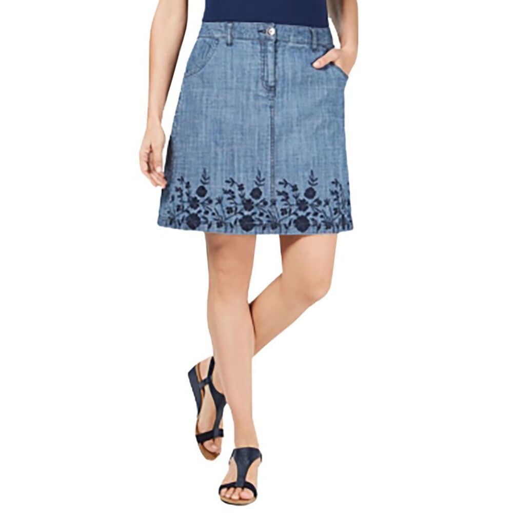 Karen Scott Embroidered Denim Skort